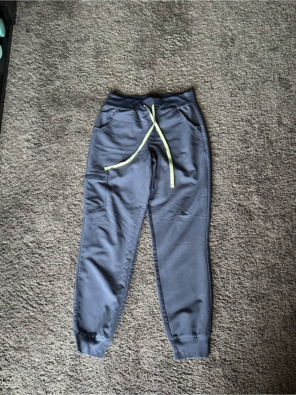 FIGS Space Navy High Waisted Zamora Jogger Scrub Pants with Lime Drawstring